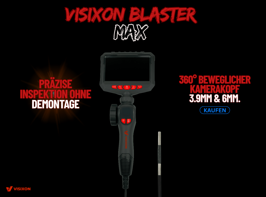 Visixon Blaster Max Inspektionskamera-Banner mit 360° beweglichem Kopf, Durchmesser 3,9 mm und 6 mm – eine neue Dimension der Inspektion.